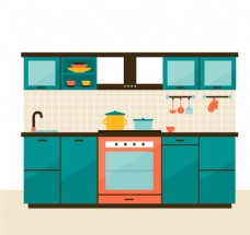 彩色厨房设计矢量图