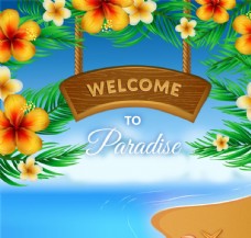 热带度假热带花卉度假海报矢量素材