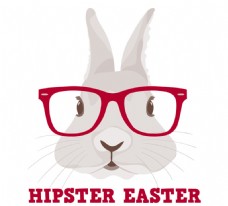 戴红色眼镜框的兔子头像矢量素材