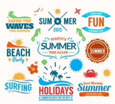 夏季沙滩度假标签矢量图