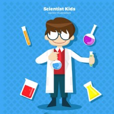 科学实验科学家孩子配眼镜和实验室