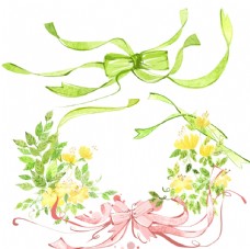 手绘花朵 绿色丝带结