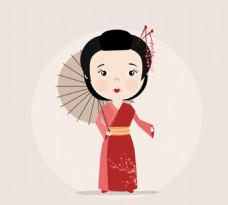 卡通撑伞的日本女子