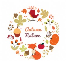 秋天的大自然与动物的花环