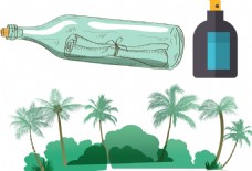 漂流瓶 瓶子 椰子树