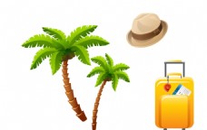 度假行李箱椰子树帽子