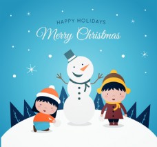 儿童圣诞圣诞快乐背景与雪人儿童