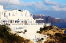 夕阳希腊爱情海海岸纯白建筑