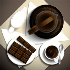 咖啡杯美味咖啡和巧克力俯视图矢量素材