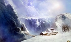 雪山游戏背景插画素材