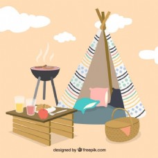 度假野餐和烧烤用帐篷背景