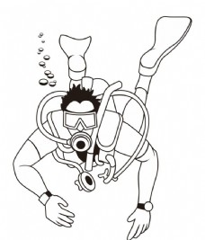 潜水员插画手绘黑白图片