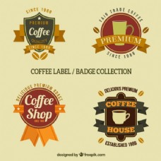 咖啡杯带丝带的咖啡徽章