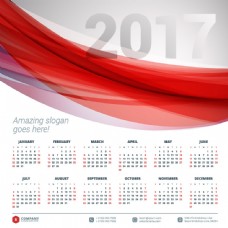 红色线条2017年日历表图片