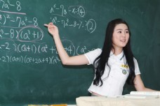 校服在黑板上讲解数学题的可爱女生图片