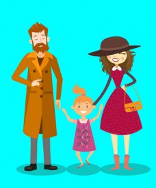 幸福的家庭矢量插图与父母和女儿自由向量