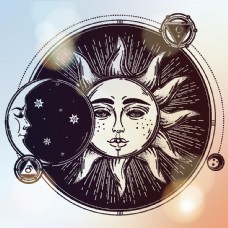 手绘花纹太阳月亮插画