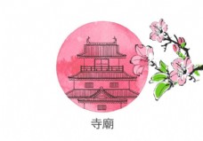 中华文化自由绘制的中华寺矢量