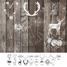 小清新麋鹿、鲜花图案、鹿角手绘纹饰PS美图笔刷