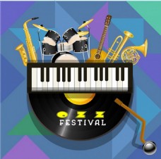 爵士音乐节的海报与乐器免费矢量插图