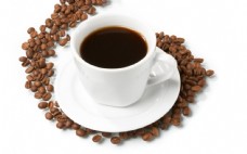 咖啡杯一杯咖啡与咖啡豆图片