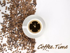 咖啡豆咖啡杯鸟瞰图图片