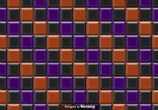 矢量紫色橙色和黑色瓷砖抽象背景-无缝模式