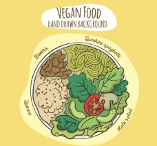 食品背景手绘各种纯素食品的背景