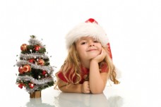 圣诞女孩圣诞树与小女孩图片