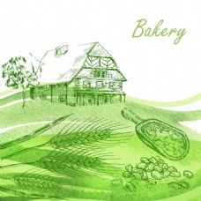 餐饮小麦面包农场插画