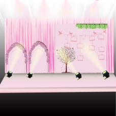 粉色浪漫迎宾区效果图PSD分层照片墙设计