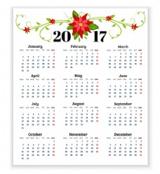红色植物花朵2017年日历表图片