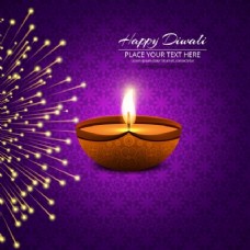 灯火紫色背景烟花和排灯节蜡烛