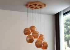 创意loft实木圆球组合吊灯