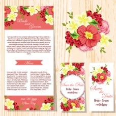 名片模板红黄花朵婚礼卡片矢量素材