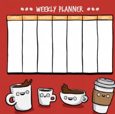 咖啡杯手绘每周规划图纸