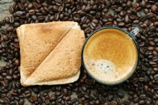 咖啡杯早餐面包与咖啡图片