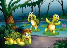 荷花池旁的卡通乌龟