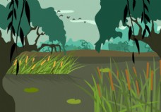 景观水景自由沼泽插图矢量