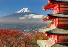 雪山日本富士山樱花风景图片