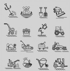 工业工具农业工具图标说明在黑色和白色自由向量