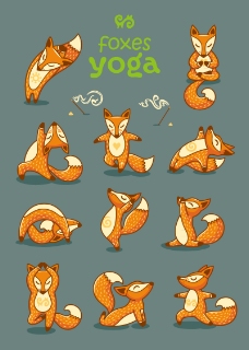动物瑜伽健身狐狸姿势矢量图