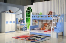 实木床高低床蓝色上下床儿童床家具实木衣柜