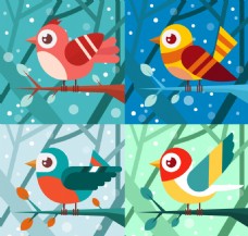 七彩冬季扁平鸟类