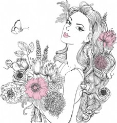 女人花手绘女人和花朵