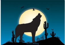 满月背景狼的场景插图