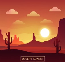 红色色调日落沙漠