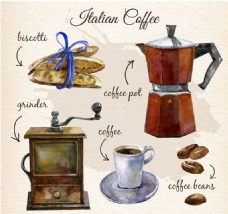 咖啡杯手动咖啡研磨机意式咖啡矢量图..