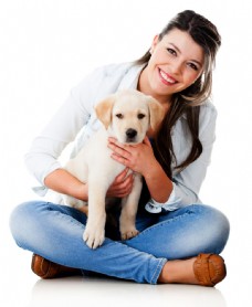 宠物狗抱着小狗的外国女人图片